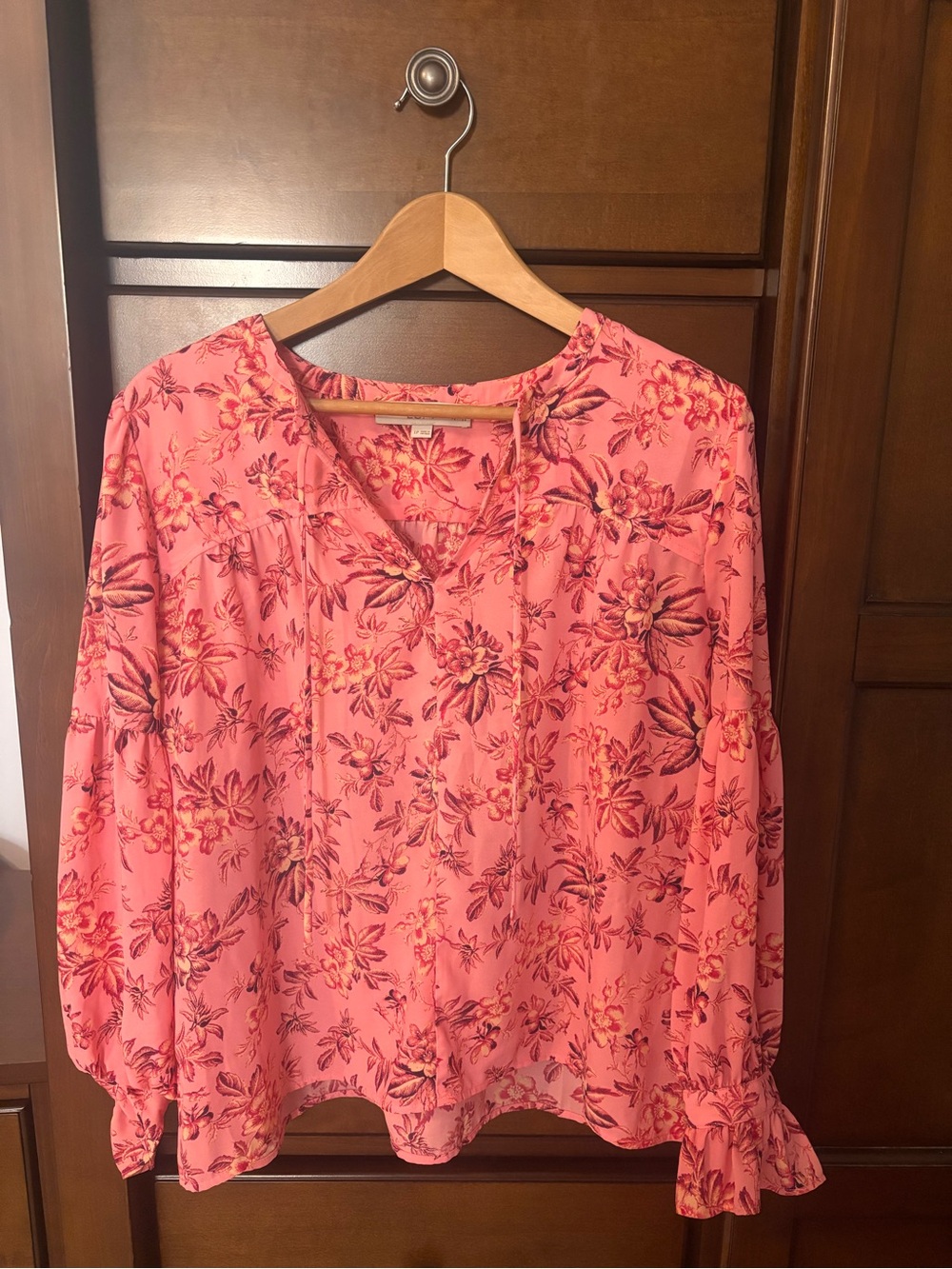 LOFT Women's Floral V-Neck Peasant Blouse - Pink